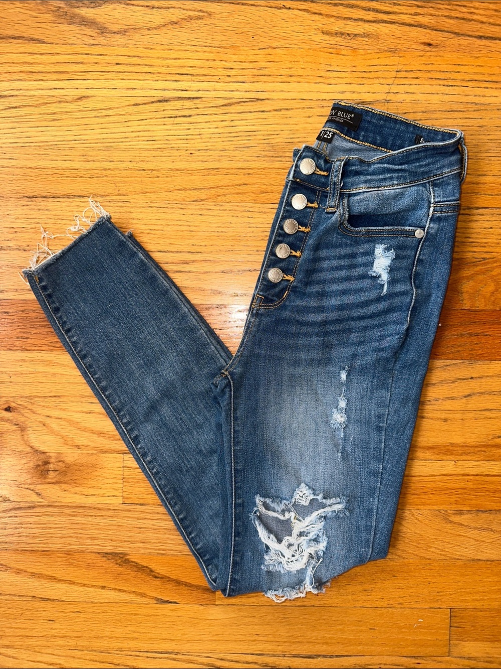 Judy Blue Dark Wash Button-Fly Distressed High-Rise Skinny Jeans